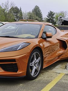 Превью обои chevrolet corvette, chevrolet, автомобиль, спорткар, красный