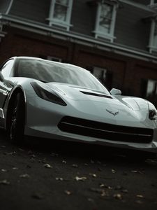 Превью обои chevrolet corvette, chevrolet, машина, спорткар, суперкар, белый, вид спереди