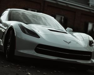 Превью обои chevrolet corvette, chevrolet, машина, спорткар, суперкар, белый, вид спереди