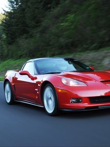 Превью обои chevrolet, corvette, zr1, красный, вид сбоку