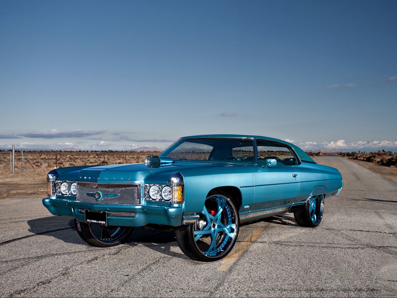 1280x960 chevrolet, impala, 1971, синий, вид сбоку обои стандарт 4:3.