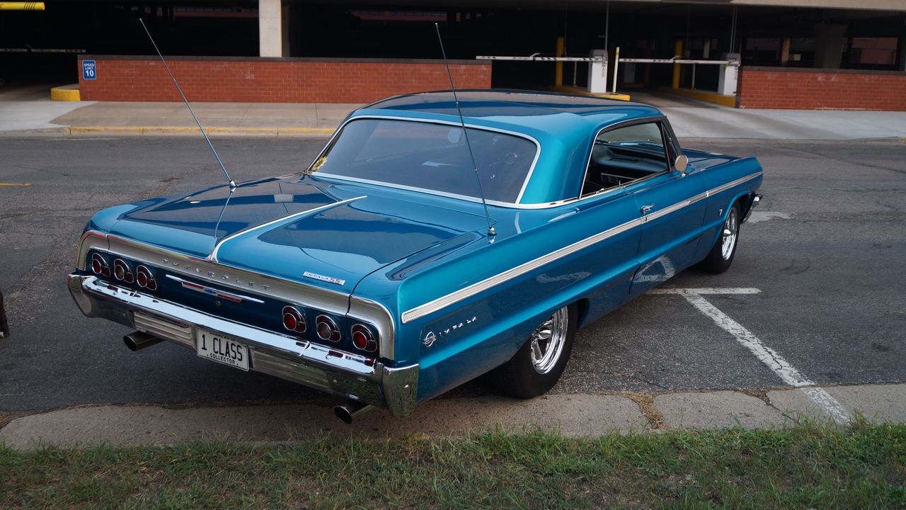 Обои chevrolet impala, chevrolet, автомобиль, синий, ретро