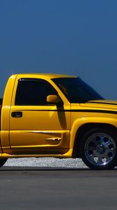 Превью обои chevrolet silverado, chevrolet, автомобиль, желтый, пикап