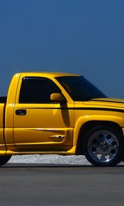 Превью обои chevrolet silverado, chevrolet, автомобиль, желтый, пикап