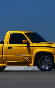 Превью обои chevrolet silverado, chevrolet, автомобиль, желтый, пикап