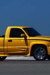 Превью обои chevrolet silverado, chevrolet, автомобиль, желтый, пикап