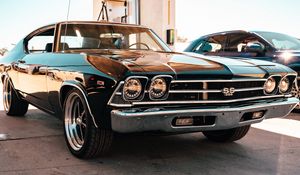 Превью обои chevrolet ss 396, chevrolet, автомобиль, ретро, черный