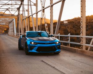 Превью обои chevrolet, вид спереди, синий, фары, тюнинг