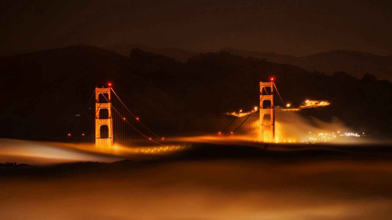 Обои чикаго, мост, туман, ночь