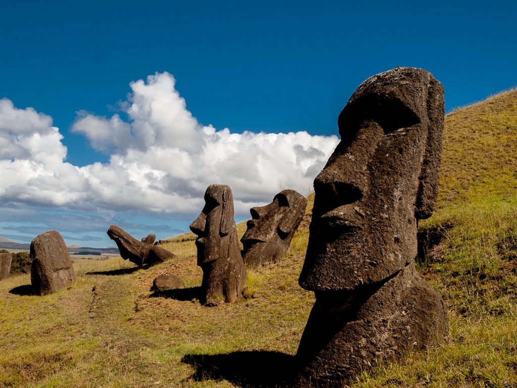 1024x768 Обои моаи, статуя, идол, остров пасхи, каменный