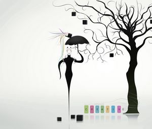 Превью обои creative, дерево, маска, зонт