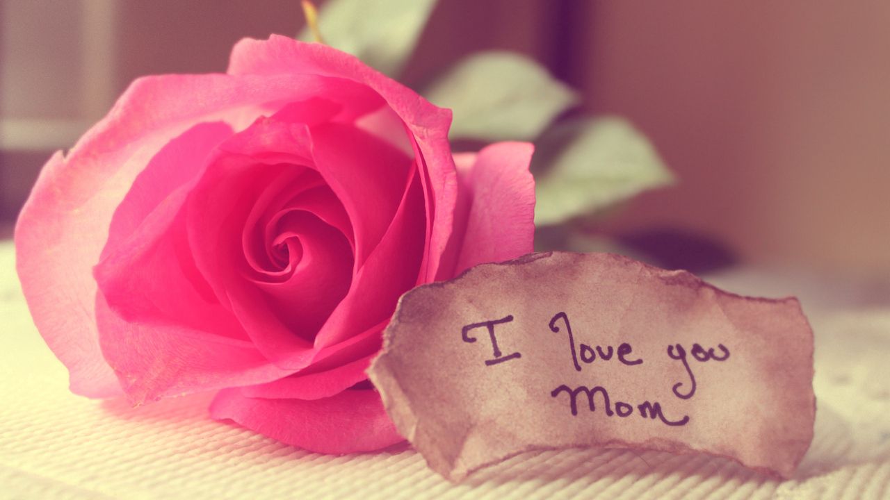 Обои цветы, роза, записка, слова, мама, любовь
