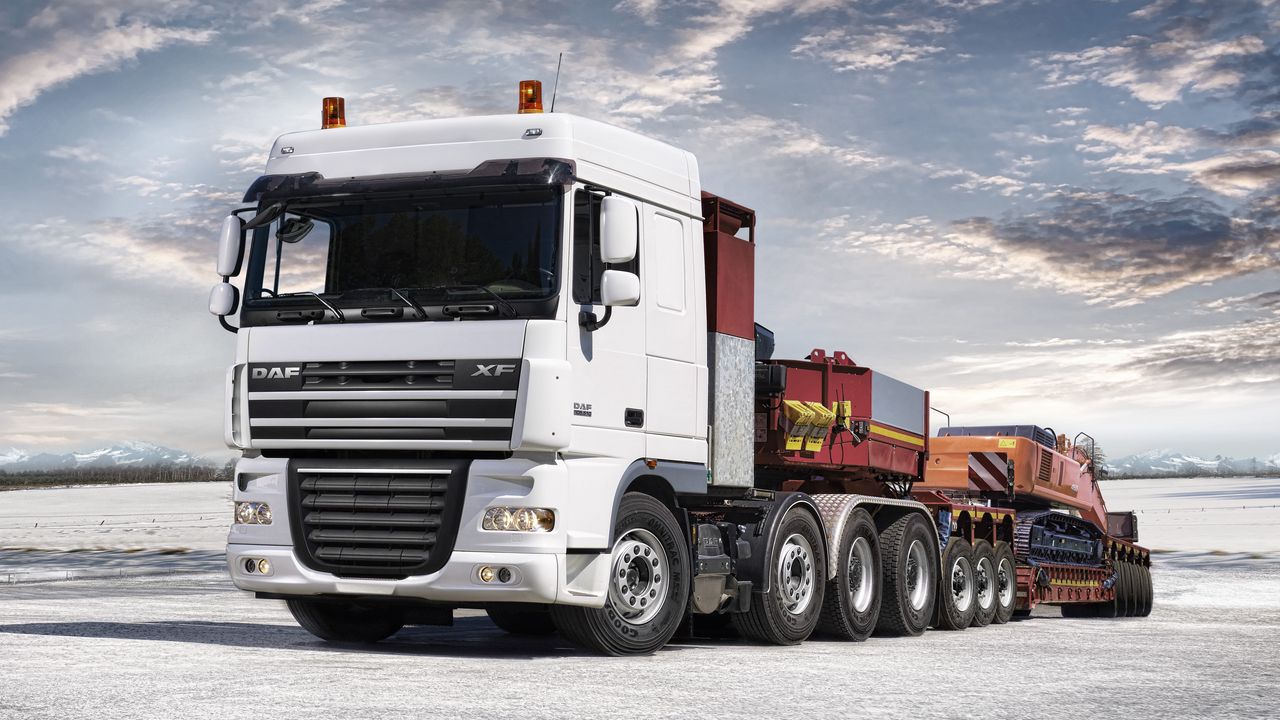 Обои daf, xf105, грузовик, авто, вид сбоку, трейлер, экскаватор картинки на  рабочий стол, фото скачать бесплатно