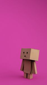 Превью обои danboard, картонный робот, фон, розовый