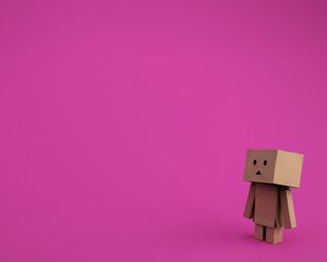 Превью обои danboard, картонный робот, фон, розовый