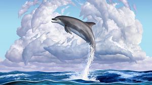 Превью обои дельфин, забавный, подводный мир, арт
