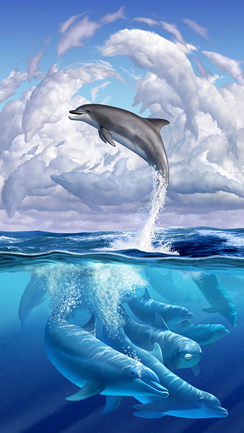 800x1420 дельфин, забавный, подводный мир, арт обои iphone se/5s/5c/5 for p...