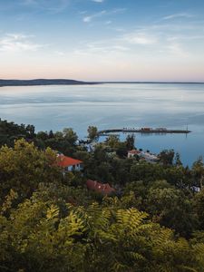 Превью обои деревья, дом, пирс, море