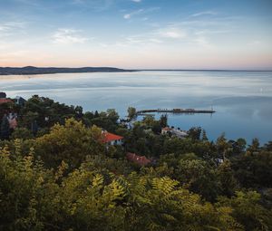 Превью обои деревья, дом, пирс, море