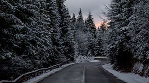 Превью обои деревья, дорога, зима, снег