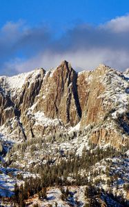 Превью обои деревья, горы, снег, облака, небо, природа