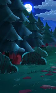 Превью обои деревья, луна, ночь, пейзаж, арт