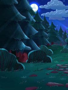 Превью обои деревья, луна, ночь, пейзаж, арт