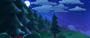 Превью обои деревья, луна, ночь, пейзаж, арт
