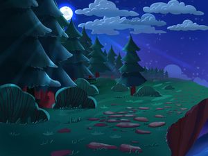 Превью обои деревья, луна, ночь, пейзаж, арт