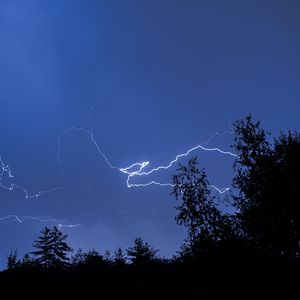 Превью обои деревья, молния, ночь, небо