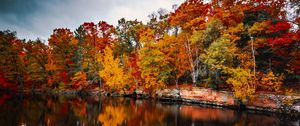 Превью обои деревья, осень, озеро, отражение, краски осени