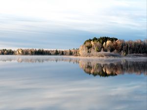 Превью обои деревья, озеро, отражение, мороз