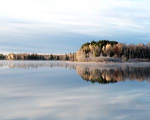 Превью обои деревья, озеро, отражение, мороз