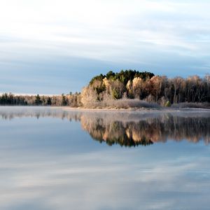 Превью обои деревья, озеро, отражение, мороз