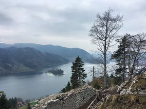 Превью обои деревья, река, горы, пейзаж, вид