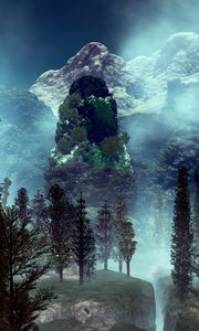 Превью обои деревья, скалы, горы, арт, пейзаж