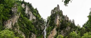 Превью обои деревья, водопад, скалы, река