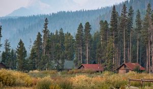 Превью обои деревня, домики, лес, пейзаж, природа