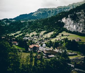 Превью обои деревня, горы, вид сверху, лаутербруннен, швейцария