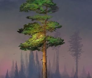 Превью обои дерево, деревья, силуэты, трава, арт