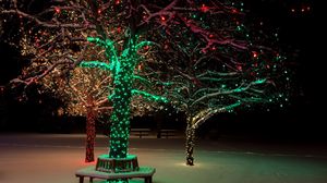 Превью обои дерево, огни, ночь, украшение, рождество