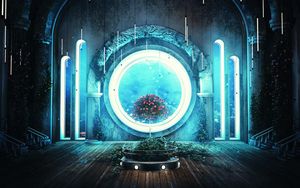 Превью обои дерево, окно, свет, свечение, яркий