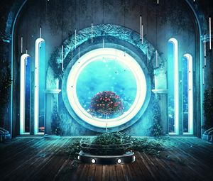 Превью обои дерево, окно, свет, свечение, яркий