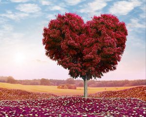 Превью обои дерево, сердце, фотошоп, листья