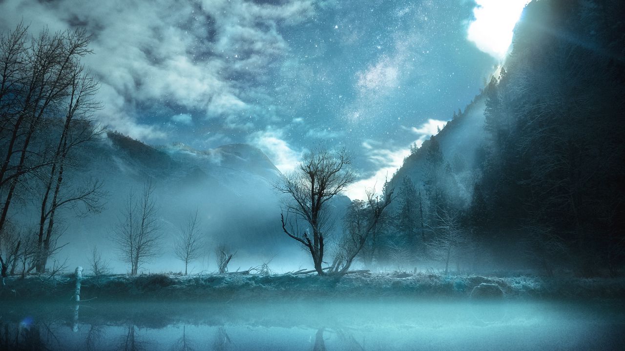 Обои дерево, туман, горы, йосемитская долина, сша