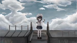 Превью обои девочка, форма, берет, цветок, аниме, арт