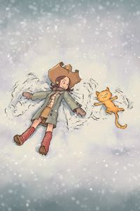 Превью обои девочка, кот, снег, играть, дружба