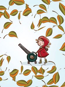 Превью обои девочка, листья, осень, вектор