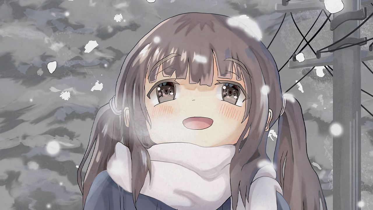 Обои девочка, улыбка, снег, аниме, арт