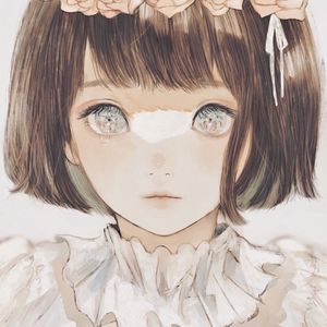 Превью обои девочка, взгляд, венок, аниме, арт